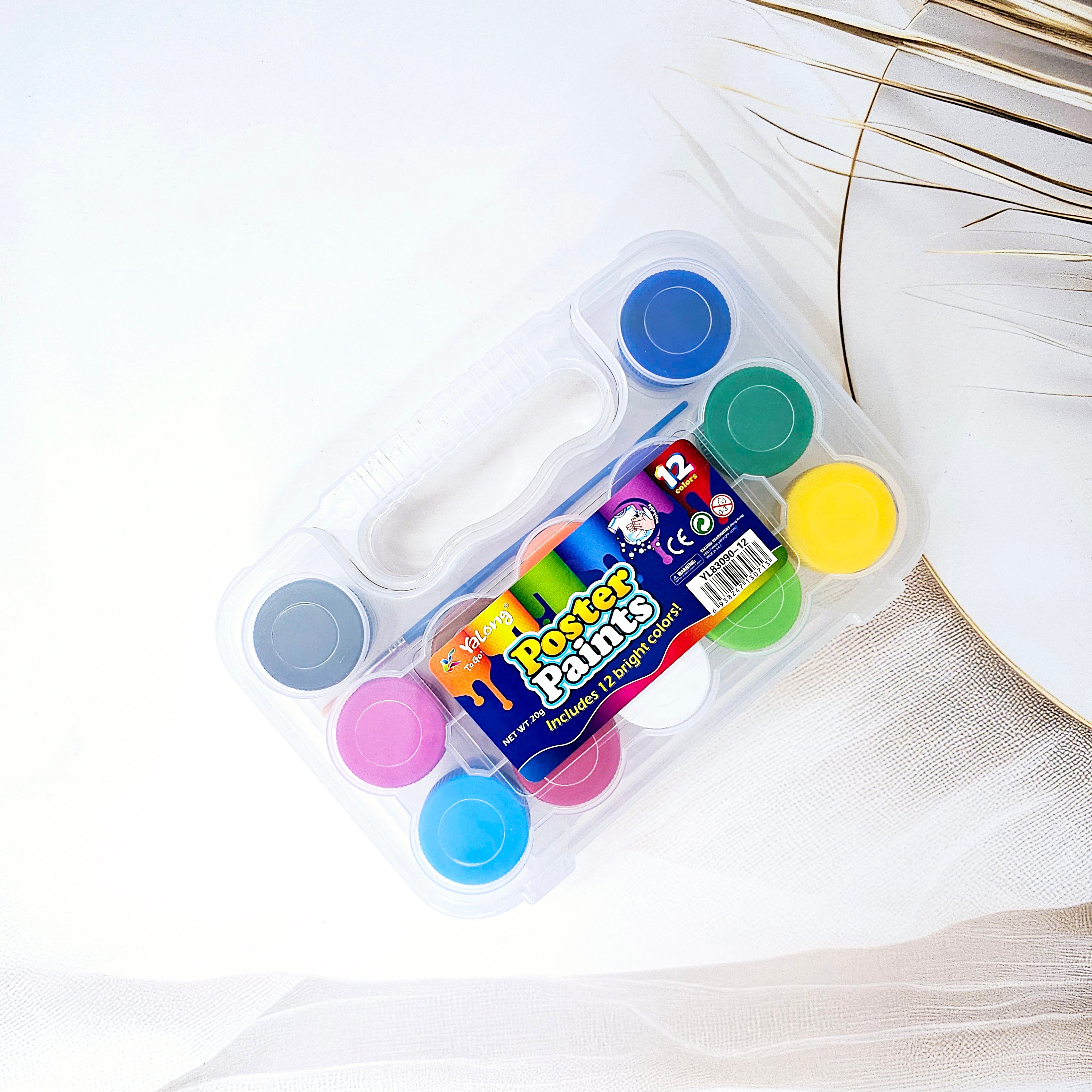 Poster Paints Set of 12 Bright Colors with Brush for Kids